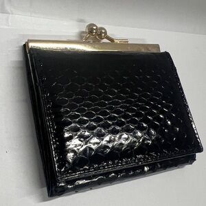 Marshall Field’s Black Snakeskin Mini 3” x 2.5” Kisslock Trifold Wallet - Unused